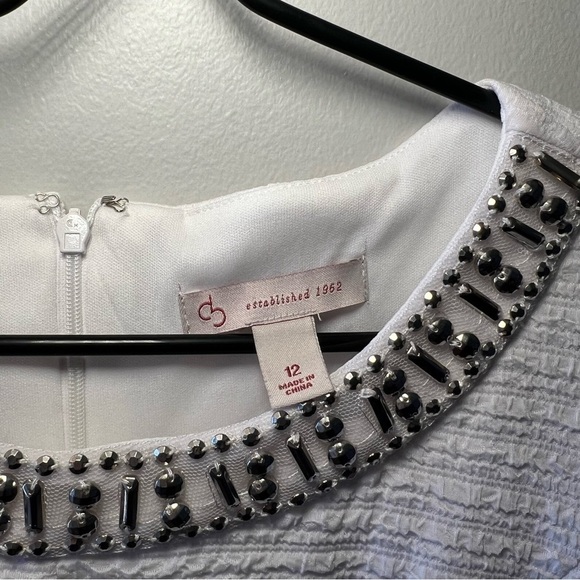 Dress Barn Woman’s Dress White With Sliver Studded Neckline Size 12 - Picture 7 of 11